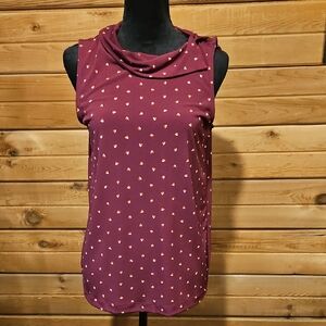 Banana Republic Maroon Heart Print Cowlneck Sleeveless Blouse Medium
